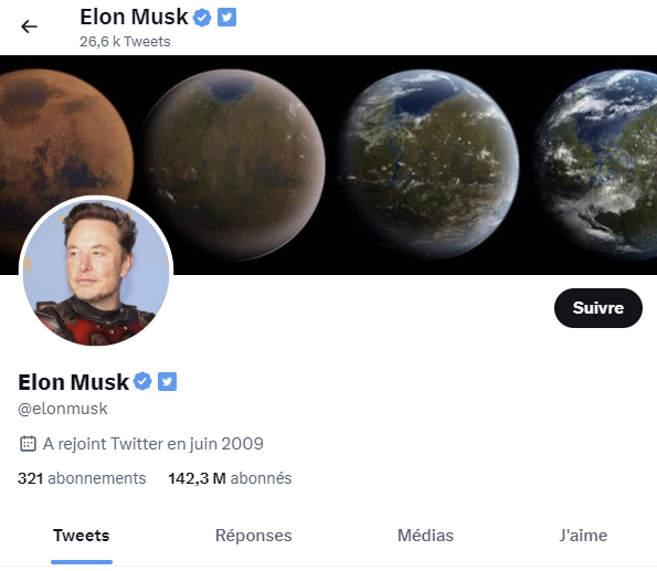 Page Twitter d'Elon Musk