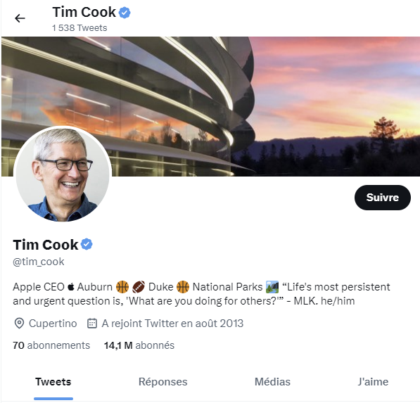 Page Twitter de Tim Cook